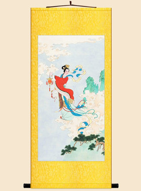 华山三圣母宝莲灯图 神话人物卷轴挂画 中式复古装饰字画定制订做