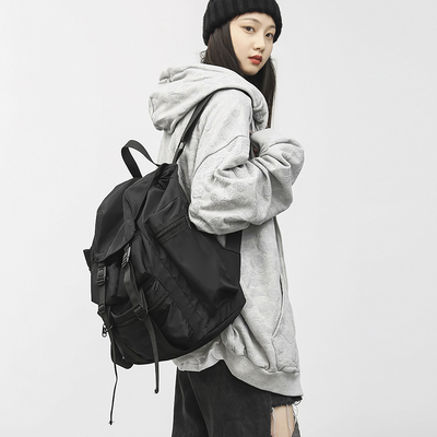 潮牌机能双肩包男大容量旅行户外登山背包小众潮酷大学生黑色书包