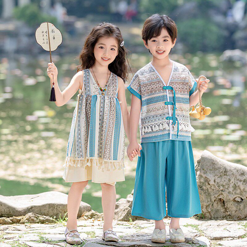 汉服男童夏季中国风日常女童唐装套装高端儿童古装六一中式演出服图片