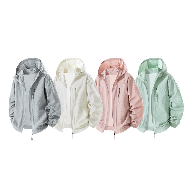 户外冰凉速干!泡泡纱面料!夏季男士外贸轻薄冰丝连帽防晒衣外套