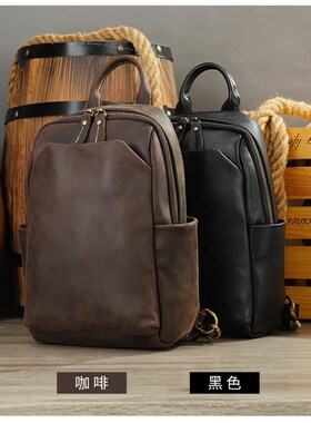 新款真皮男士户外挎前包黑色时尚小男包疯马皮复古单肩斜跨胸包