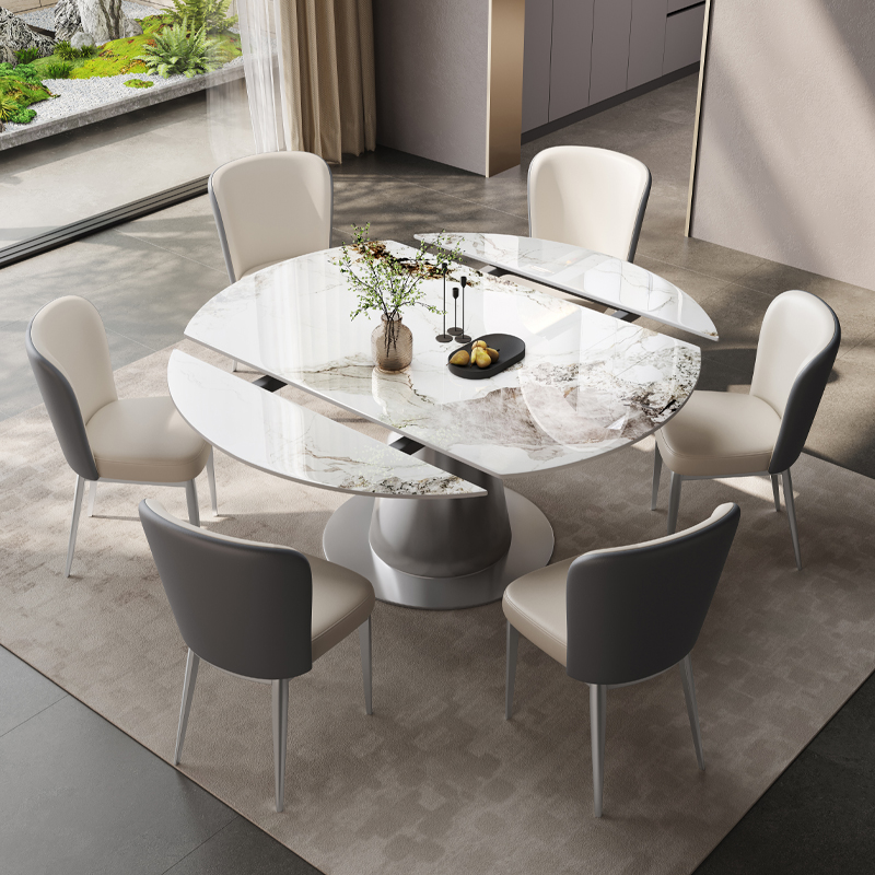 意式轻奢极简餐桌家用简约小户型可旋转伸缩折叠吃饭桌可变圆桌子