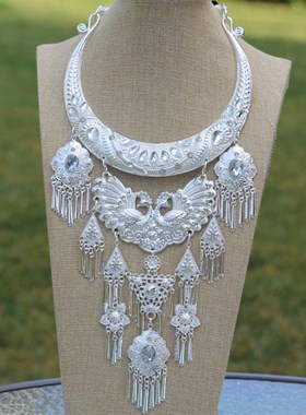苗族项圈民族风苗族银饰项圈少数民族项链挂脖舞台装演出高档配饰
