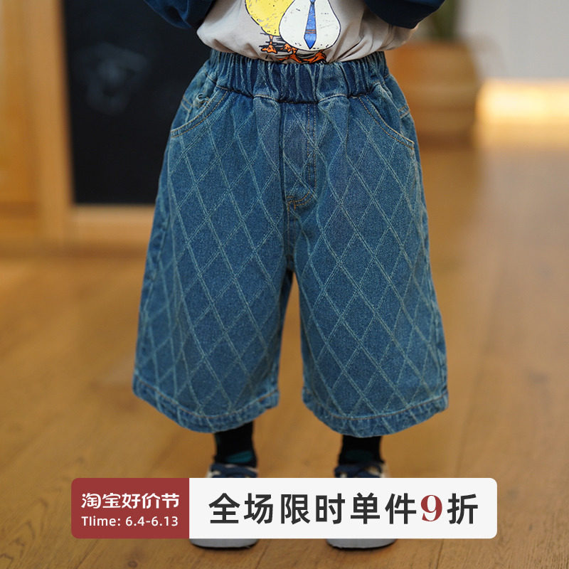 砚台家童装韩版格子儿童牛仔裤男女童七分裤春夏款宝宝阔腿短裤潮图片
