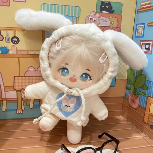 棉花娃娃娃衣10/15/20cm兔耳朵连帽卫衣可爱刺绣图案衣服公仔换装