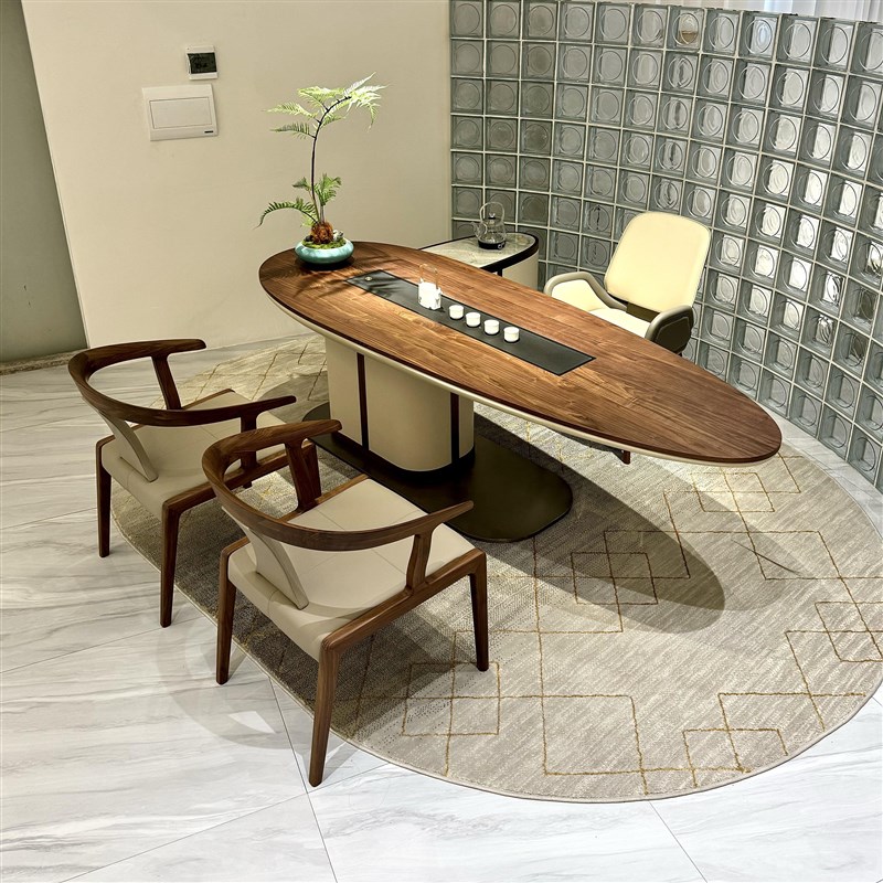 现代简约实木茶桌椅组合新中式悬浮白蜡木茶台茶几客厅泡茶桌家具