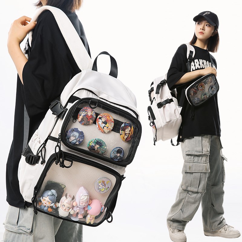 小食量双肩痛包男吧唧二次元背包大容量书包初中生高中生双肩包女