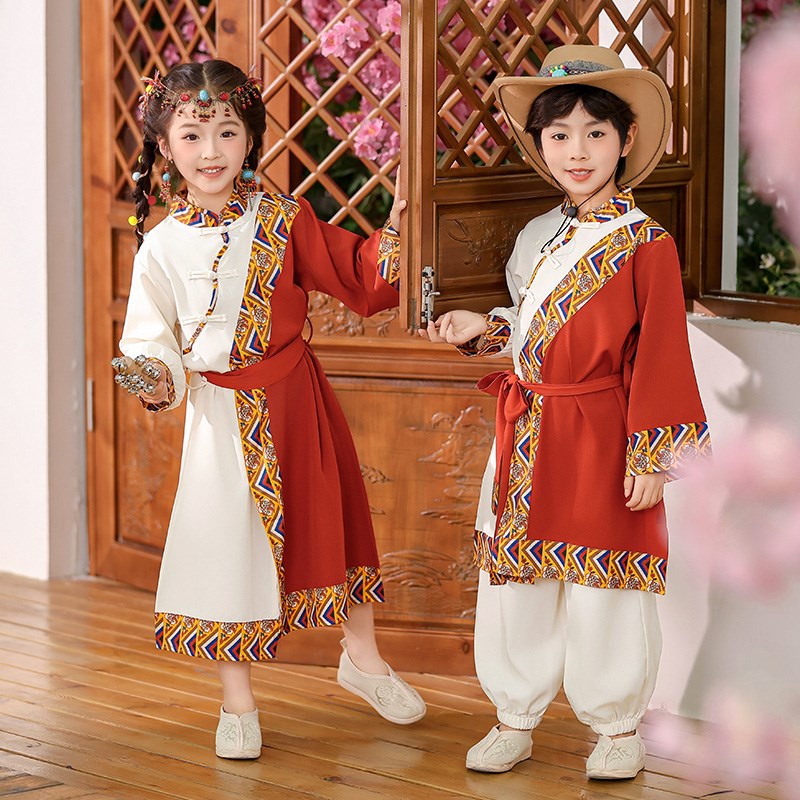 儿童演出服男童少数民族服装女童藏族蒙古族舞蹈服春秋款幼儿园服