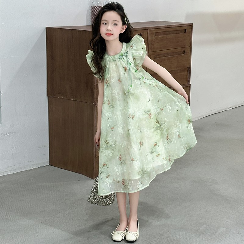 女童新中式国风连衣裙2025新款女大童夏季无袖雪纺裙儿童旗袍裙子