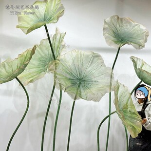 夏季美陈绿色纸艺荷叶菏叶莲叶装饰场景商场售楼处部dp点装置艺术