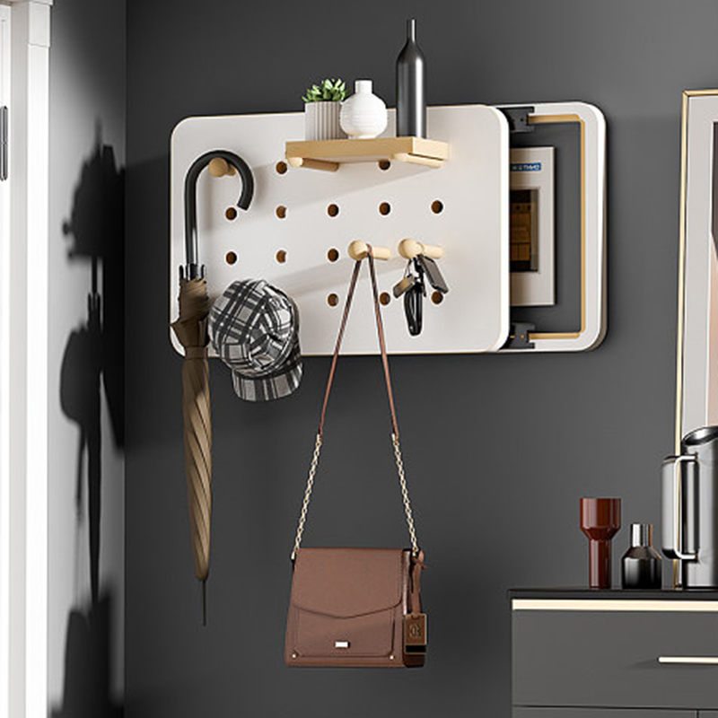 原木风入户家用电表箱装饰画左右推拉遮盖带挂衣钩弱电箱洞洞板挡