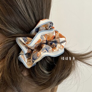 日系碎花大肠发圈女复古莫奈公园超大号双层发绳慵懒且随性 头绳