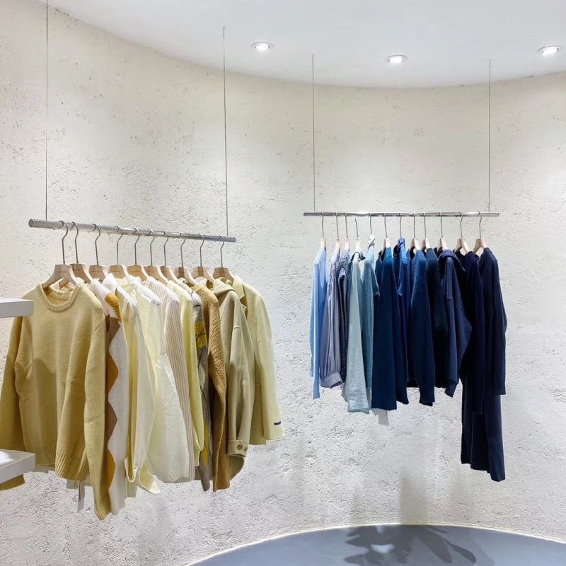 服装架吊架女装展示架悬挂式服装店吊顶简约货架不锈钢极简风架子图片