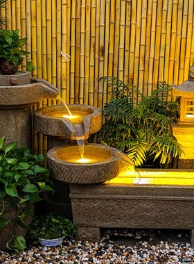 中式石磨鱼池阳台庭院造景装饰别墅花园景观喷泉户外流水循环摆件