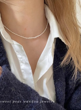 2023新款少见百搭叠戴珍珠项链气质小众小巧精致超迷你珍珠锁骨链