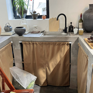 佛龛遮挡帘 家用厨房窗口麻布帘 免打孔鞋架洗衣机柜整体橱柜帘遮