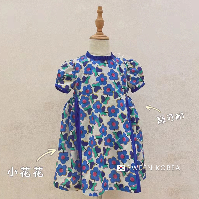 女童连衣裙2022新款夏装韩国时髦花朵宽松泡泡袖儿童网红裙子爆款