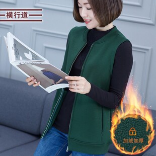2021秋装新款加绒加厚坎肩卫衣马夹外套黑色大码女士马甲保暖背心