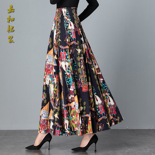 裙子 大摆高腰中长款 2024春季 女民族风半身裙棉麻长裙亚麻A字大码