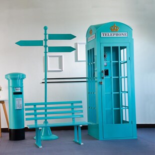 电话亭摆件复古铁商r艺场道话具模型邮筒酒吧拍大型户外照