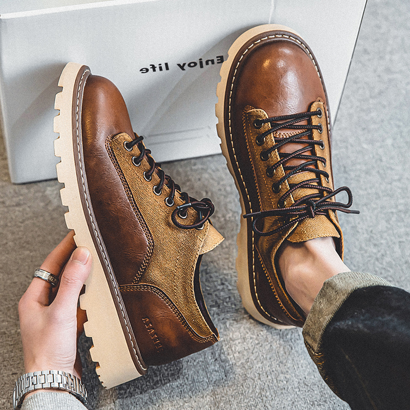 男士夏季鞋子2023新款潮流休闲皮鞋真皮大头工装鞋潮牌低帮马丁靴