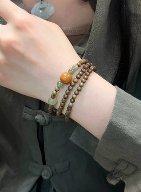 绿檀木猴头双圈手串女生高级感串珠秀气项链木质文玩佛珠手链礼物