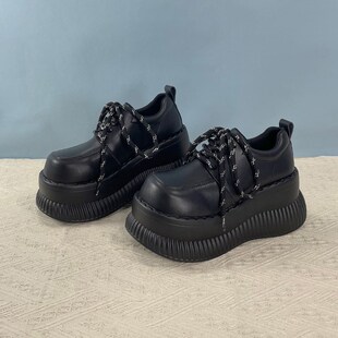 复古小皮鞋女2024秋冬新款学院风增高丑萌大头鞋亚文化松糕厚底鞋