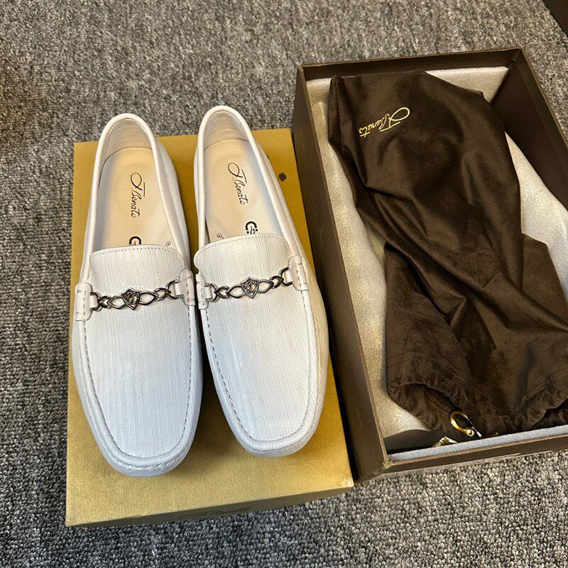 断码撤柜高端宾男士一脚蹬白色豆豆皮鞋头层牛皮轻软底 舒适N83