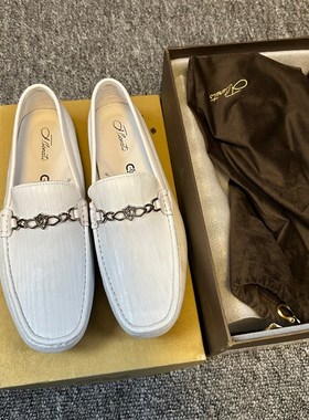 断码撤柜高端宾男士一脚蹬白色豆豆皮鞋头层牛皮轻软底 舒适N83