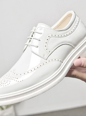 英伦男士全白白鞋钢琴演出婚礼主持白色皮鞋新郎影楼婚纱拍照男鞋