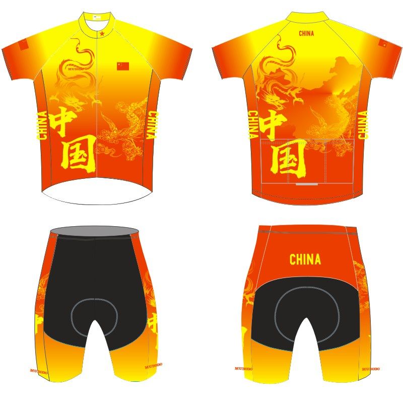 高档中国队春秋款男女短袖骑行服滑冰服套装轮滑服比赛服定制大码