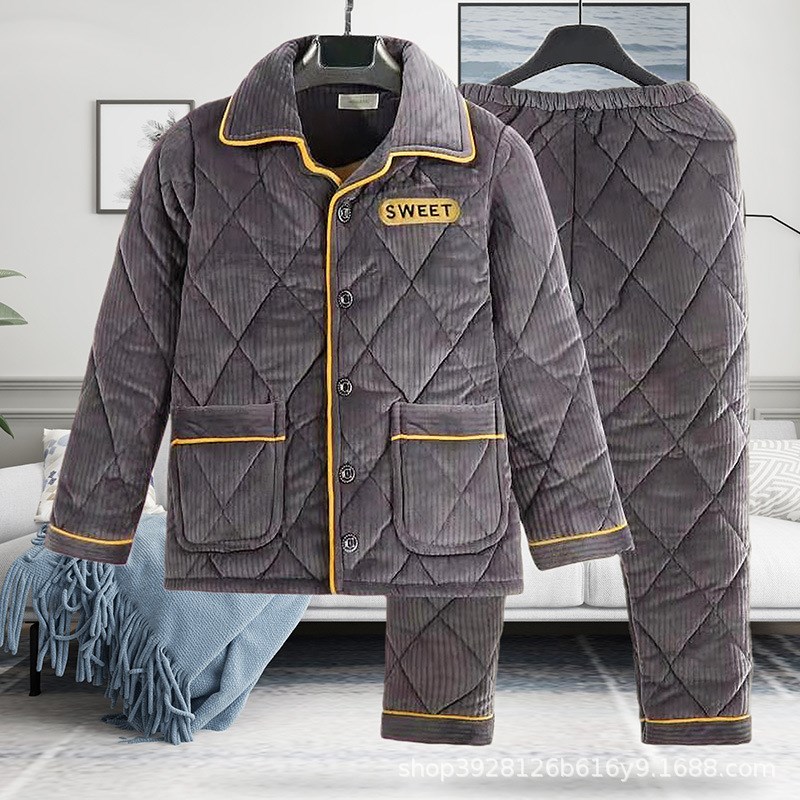 男童家居服冬季袄2023新款棉衣加厚可外穿三层夹棉儿童法兰绒睡衣