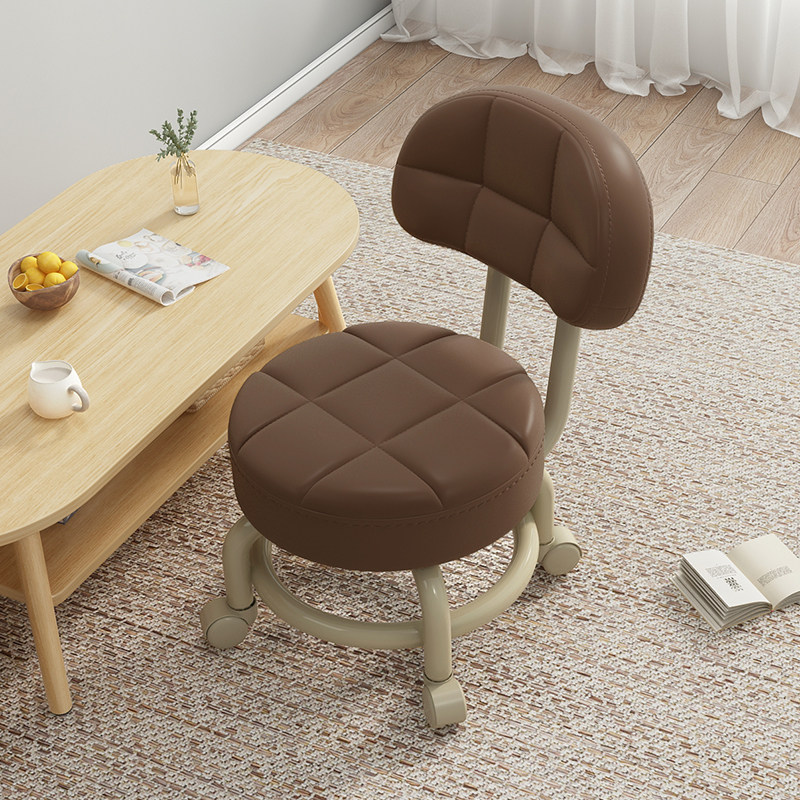 万向轮小凳子家用滑轮矮凳小圆凳多功能靠背椅带娃家务美缝换鞋凳