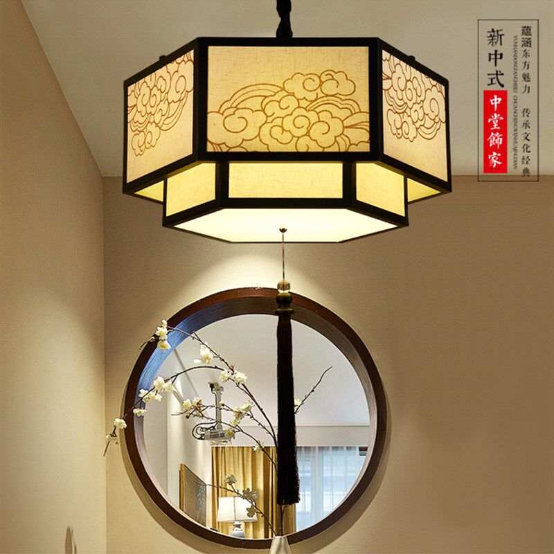新中式创意仿古铁艺灯布艺祥云灯吊灯 简约餐厅客厅茶室禅意灯具
