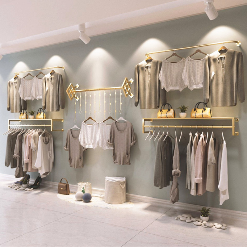 金色服装店男女童装上墙展示架创意壁挂式墙上货架组合挂衣服架子