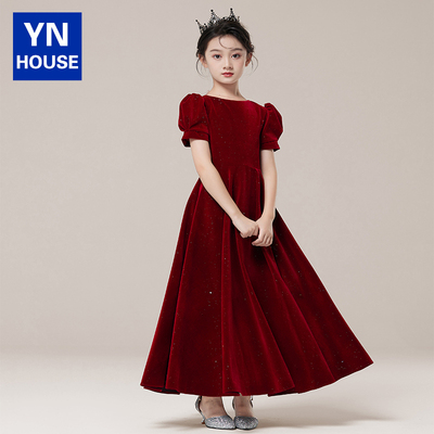 儿童红色晚礼服小主持人女童公主裙轻奢小众高端钢琴演奏演出服