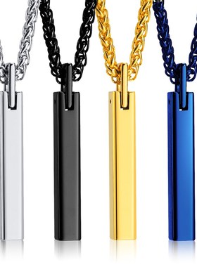 泉溪水简约潮男士一字光面项链 钨钢素面长条吊坠 蜡绳项链PN-703