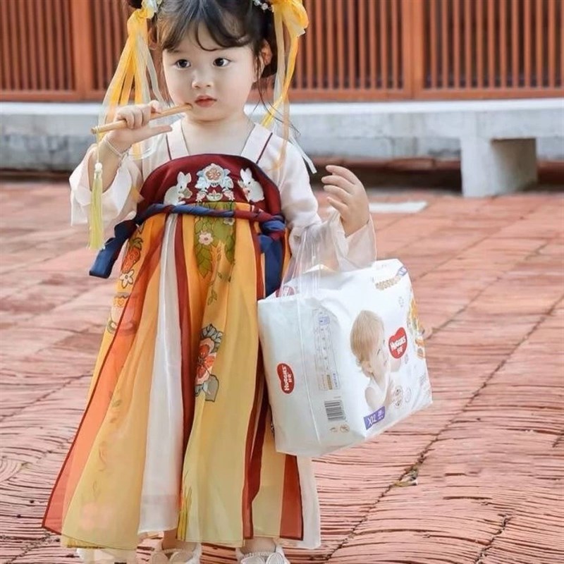 新款汉服女童春夏长袖连衣裙超仙抓周古风汉服套装儿童演出服表演