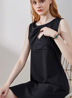 哺乳背心裙夏季外出时尚背带裙连衣裙小个子母乳期夏装喂奶裙子夏