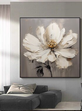 纯手绘装饰画g白色花卉奶油风厚肌理立体浮雕挂画玄关客厅卧室壁
