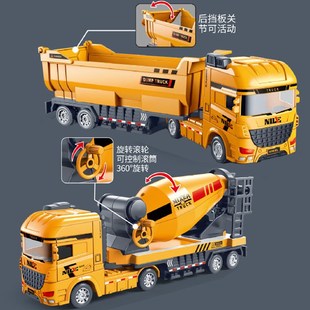 惯性工程拖车男孩手摇灯光音效挖掘机搅拌翻斗车儿童运输拖车模型
