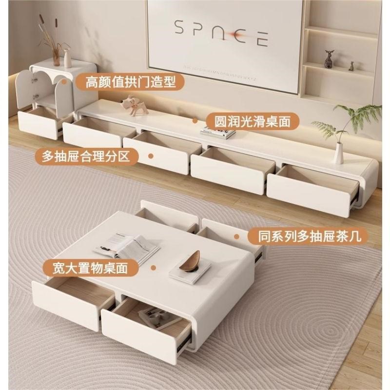 奶油风实木电视柜简m约现代茶几组合客厅家用轻奢极简落地电视机