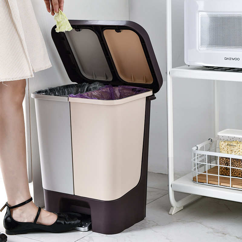 垃圾分类垃圾桶家用厨房客厅干湿分离大号脚踩带盖创意垃圾筒脚