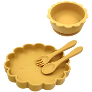 宝宝食品级硅胶辅食碗餐盘叉勺 儿童餐具套餐 婴儿吸盘防摔餐具