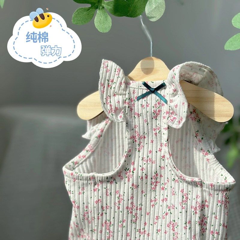 飞袖碎花宠物背心无毛猫德文卷毛猫春夏季纯棉防掉毛小体猫咪衣服