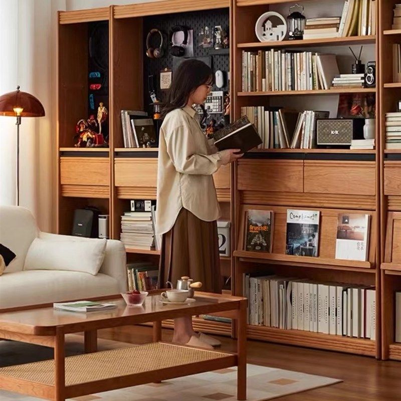 北欧实木组合书柜客厅一体整墙展示柜书房落地书架储物柜收纳窄柜,住宅家具,组合书柜,淘宝优惠券,粉丝福利购,淘宝优惠卷