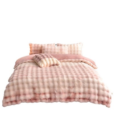 冬季加厚兔毛绒渐变轻奢床上四件套珊瑚牛奶绒床单被罩床笠四件套