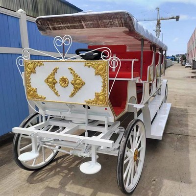 电动观光三排九座景区铁艺马车观光旅游四轮车婚庆婚礼电动观光车
