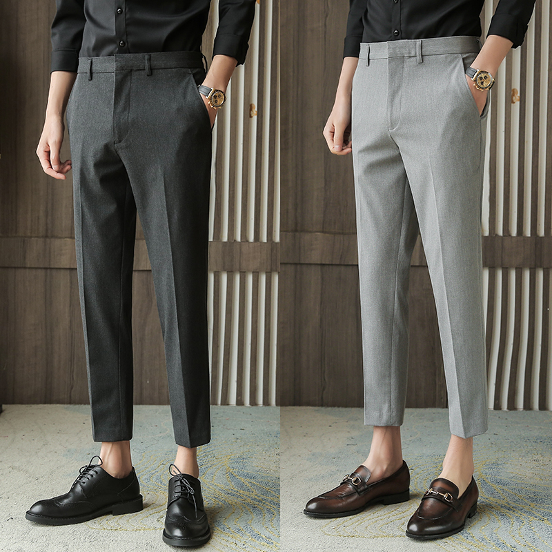 夏季薄款西裤男士九分裤免熨烫休闲裤小脚直筒西装裤子男修身9分