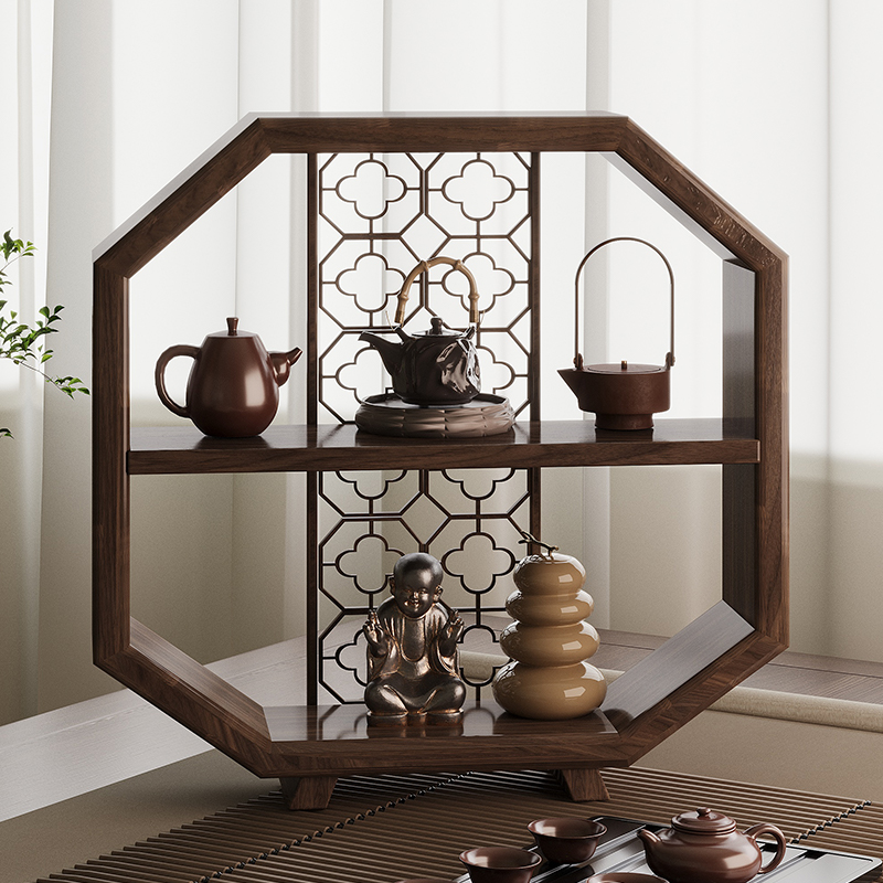 桌面博古架实木中式茶杯架子小型收纳多层置物架茶柜茶桌上展示架